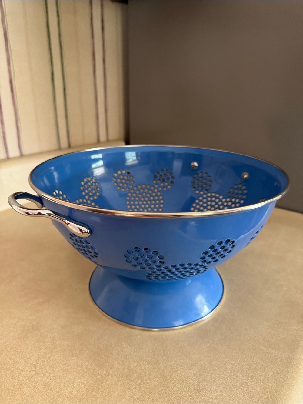 Vintage Disney Icon Blue Metal Kitchen Colander with Silver Handles
